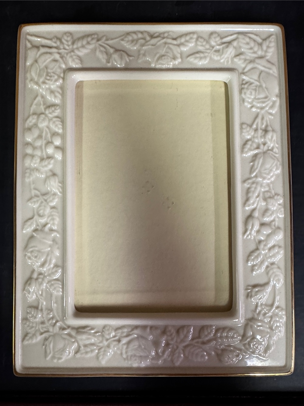 Lenox Embossed Floral Ceramic Photo Frame in Cream with Gold Trim